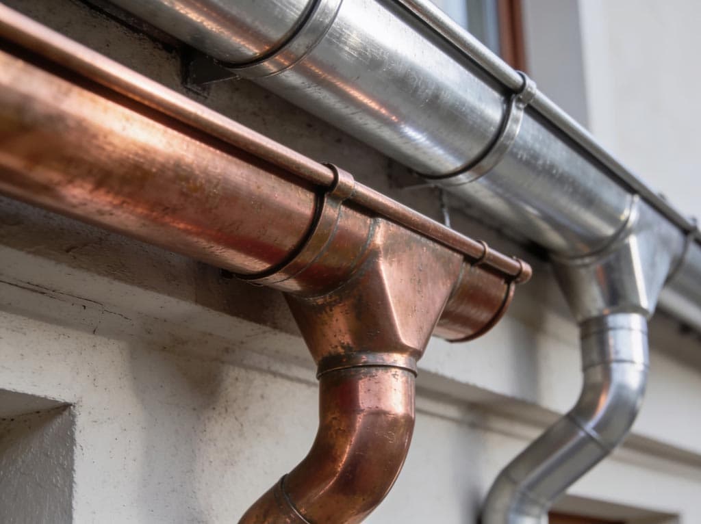 Canalones de aluminio y cobre instalados en una edificación en Lugo